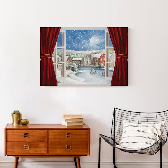 Christmas Window Scene Canvas Wall Art